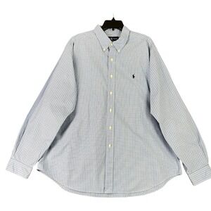 Ralph Lauren Classic Fit Button Down Shirt Plaid Blue XXL Men Preppy Essential
